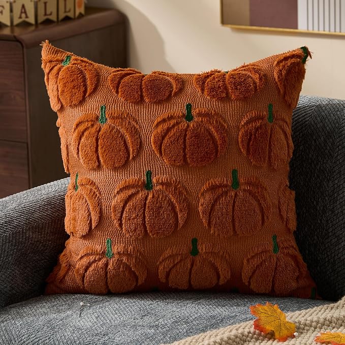 DFXSZ Fall Pillow Covers 20x20 2Pcs Rust Green Pumpkin Fall Decorations | Fall decor Set of 2 Throw Pillow Cases Soft Plush Faux Fur Wool Couch Cushion for Chair Sofa Bedroom Living Room Home Decor