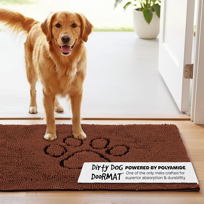 Dog Gone Smart Dirty Dog Doormat - Fast Drying Rug - Brown, 35 x 26 in | Super Gripper Backing for Clean Floors - Absorbent MIcrofiber and Machine Washable Mat for Muddy Paws