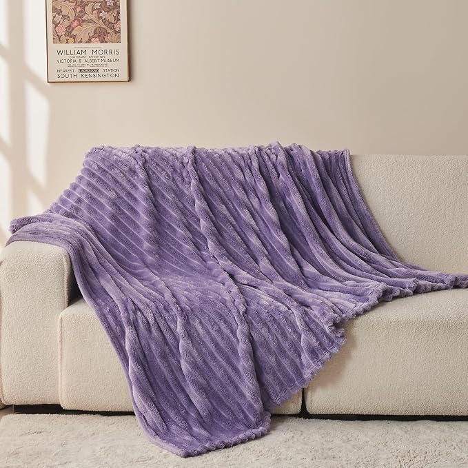 NEWCOSPLAY Fleece Ribbed Cozy Throw Blanket for Couch, Lavender, 50"x60" | Premium Silky Flannel Blanket, Soft Lightweight Fluffy Throw Blanket for Bed Sofa Decor, Gift for All Season Use