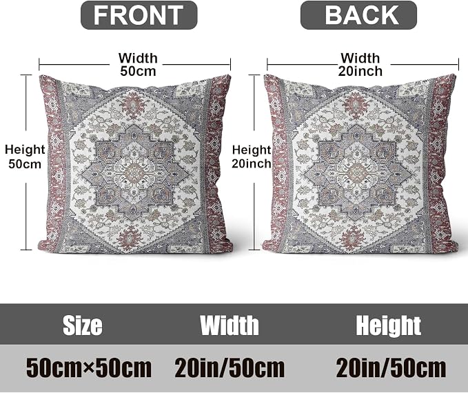 Boho Throw Pillow Covers 20x20 inch Set of 2,Soft Pillowcases Bohemia Carpet Printing Pattern Decorative Sofa Living Room Bed Square Pillow Case Cushion Cover-Reddish Blue