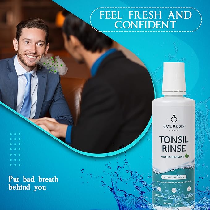 Everest Mouth Wash & Tonsil Stone Remover – Natural Mouthwash or Oral Rinse Liquid to Help Soothe Tonsils, Bad Breath, & Relieve Dry Mouth - Alcohol Free Treatment (17 fl oz (3 Pack), Spearmint)