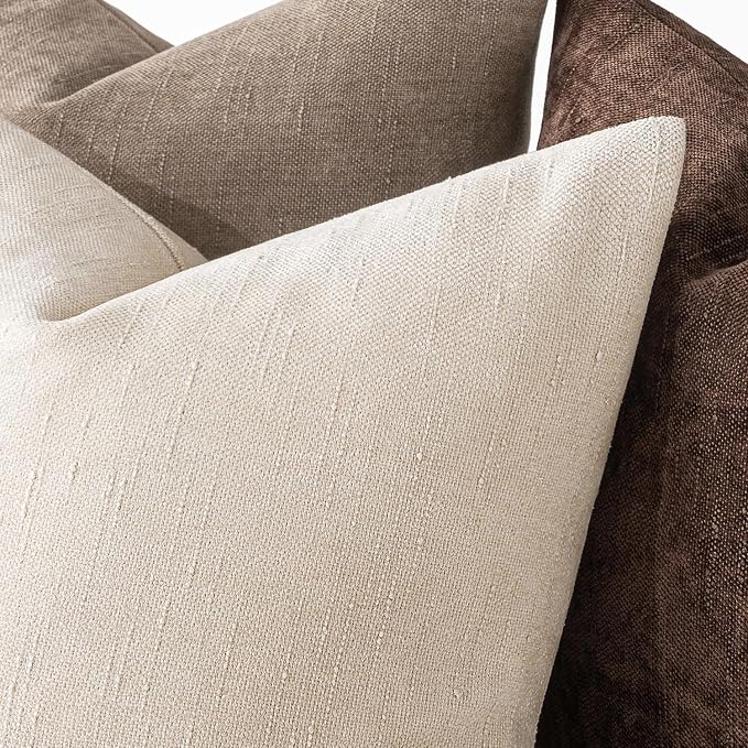 MIULEE Textured Chenille Throw Pillow Covers 20x20 Inch Light Beige | Pack of 2 Decorative Soft Throw Pillows, Solid Textured Cushion Covers, Modern Home Decor for Couch Sofa Bedroom Living Room