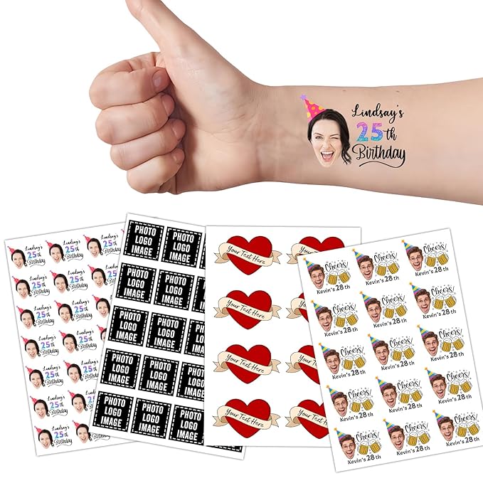 Ubmpj Custom Temporary Tattoos Personalized Temporary Tattoos with Photo Face Name Text for Graduation Bachelorette Birthday Party Wedding Bride Groom