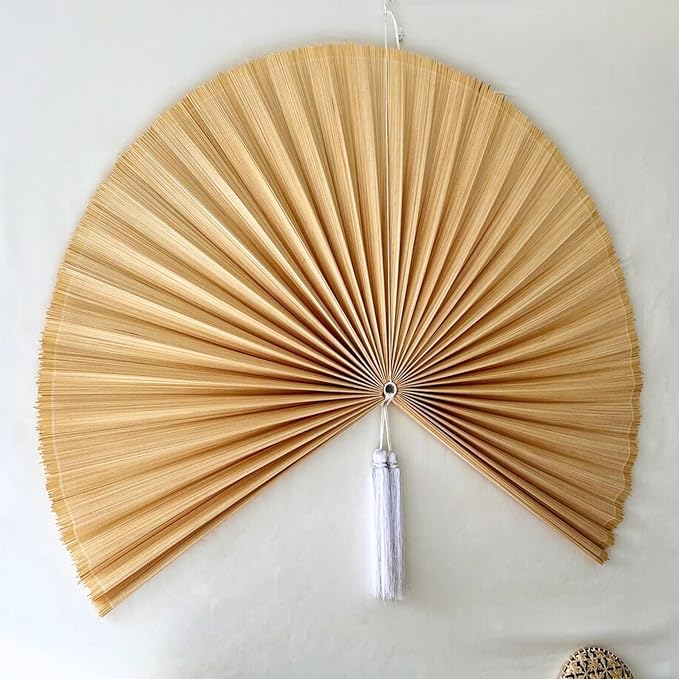 ChumDecor Bamboo Fan Wall Decor, Japanese Wall Fan Decoration, Ivory 60 in | Giant Oversized Oriental and Asian Style Hanging Decoration for Above the Bed Headboard or a Tall Stairwell Landing
