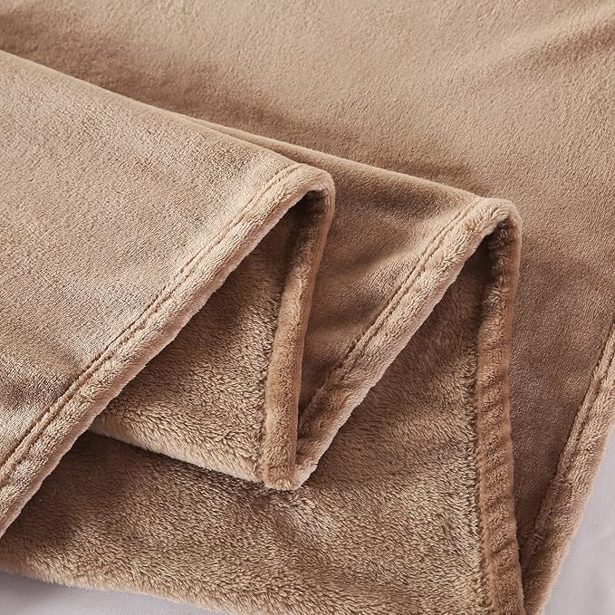 TASTHROW Large Flannel Fleece Throw Blanket, 50×70 Inch | Cozy Lightweight Thick Blanket - All Seasons Suitable for Women, Men and Kids (Light Coffee)