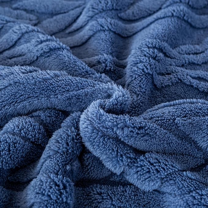 YUSOKI Sherpa Fleece Large Throw Blanket, Washed Blue, 50"x65" | 3D Stylish Design,320GSM, Non-Shedding, Lightweight for All Season Use, stays fluffy after repeated washes, Perfect Gifts