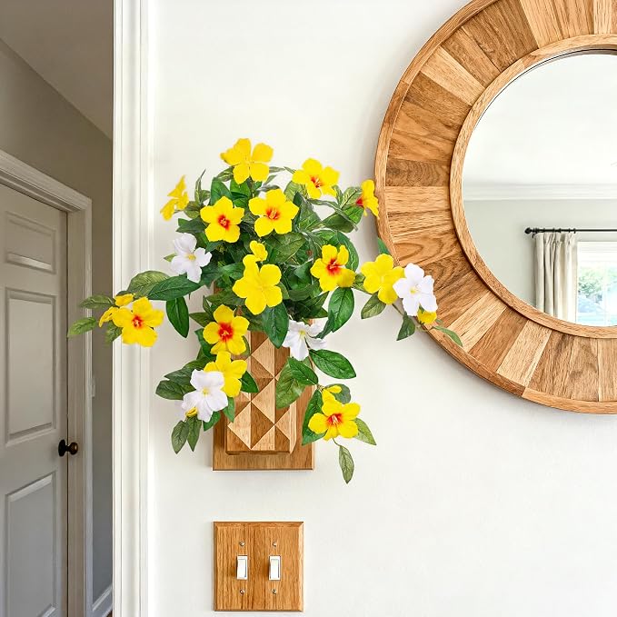 INXUGAO Artificial Hanging Faux Flowers for Outdoors Planters 2PCS Fake Flowers Silk Hibiscus Flowers for Outside Outdoor Faux Hanging Plants UV Resistant Spring Home Front Porch Decoration