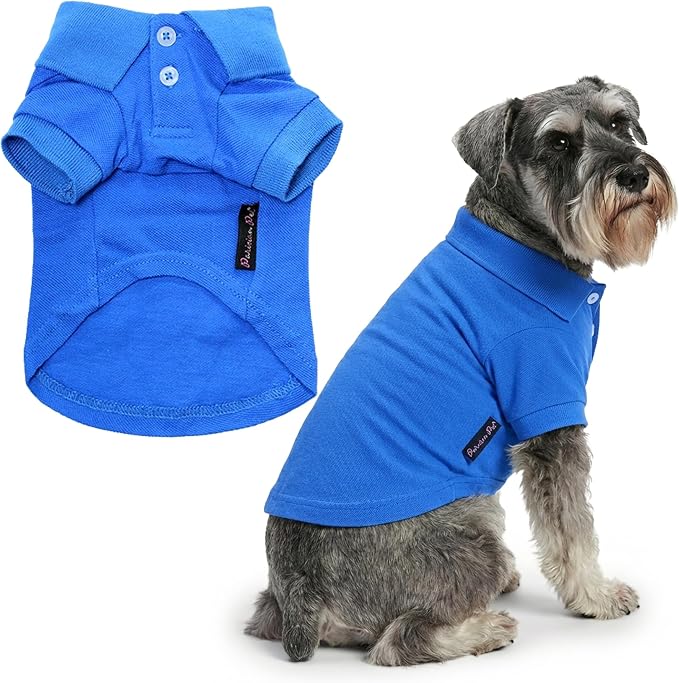 Parisian Pet Dog Polo Shirt – Classic Blue Cotton Pet Apparel with Collar & Buttons - Soft Breathable Puppy T-Shirt - Cute Dog Clothes - Ideal Summer Clothes for Large Dogs - Shirts for Dogs Boy