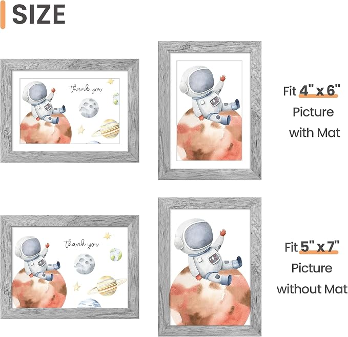 upsimples 5x7 Picture Frame Set of 10, Display Pictures 4x6 with Mat or 5x7 Without, Multi Photo Frames Collage for Wall or Tabletop Display, Gray | Small Frame Fit 4x6 and 5 x 7 Photos, Wall or Tabletop Display, For Gallery Hallway Living Room, For Ch...