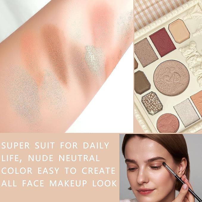 K'APEINE 10Colors Eyeshadow Palette, Matte&Glitter Eyeshadow Blush Highlighter All In One Makeup Palette High Pigmented Eyeshadow Naturing-Looking Multifunctional Eye Shadow Kit Long-Lasting for Women