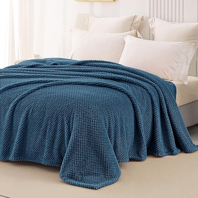 Whale Flotilla Soft Fleece Queen Size Bed Blanket, Navy Blue | 90x90 Inch, Suitable for Bed, Fluffy Fuzzy Jacquard Blankets for All Season, Lightweight and Cozy