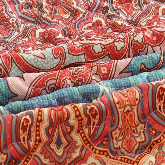 Exclusivo Mezcla Reversible Boho Quilted Throw Blanket, 50"x 60" | Lightweight Summer Quilt Throw, Designed for Bed/ Couch/ Sofa, Teal and Orange Striped Pattern