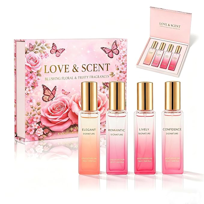 Mini Perfume Set for Women – 4PC Travel Size Perfume Set, Summer Fresh Floral Fruity Fragrance Variety, Small Cute Perfume Sampler, Gift for Birthday & Mother's Day 0.68 Fl.oz