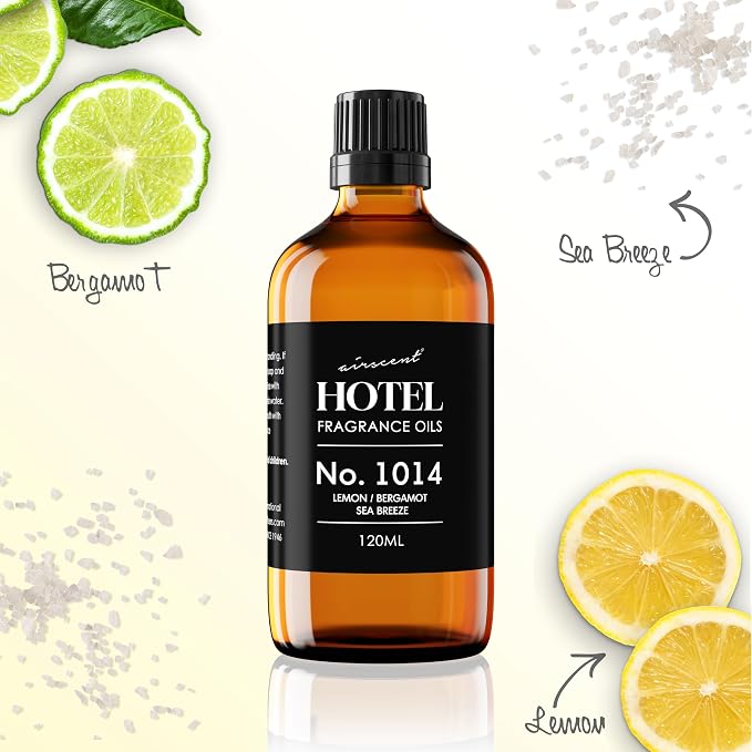 AirScent Hotel Diffuser Oil No. 1014 - Iconic 5-Star Hotel Blend - 30 mL | Lemon Bergamot Sea Breeze - Coastal Blend - Fragrance Oil for Ultrasonic and Waterless Diffusers and Crafting