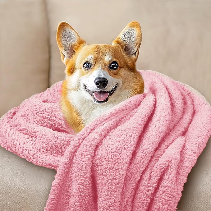 Luciphia 3 Pack Soft Sherpa Fleece Blankets for Dogs Cats Puppies,41"x31" | Fluffy Throw Blanket Washeble for Crate Bed Couch Indoor. Cozy Pet Blanket, Puppy Essentials Dog gift,Blue/Pink/Grey,Large