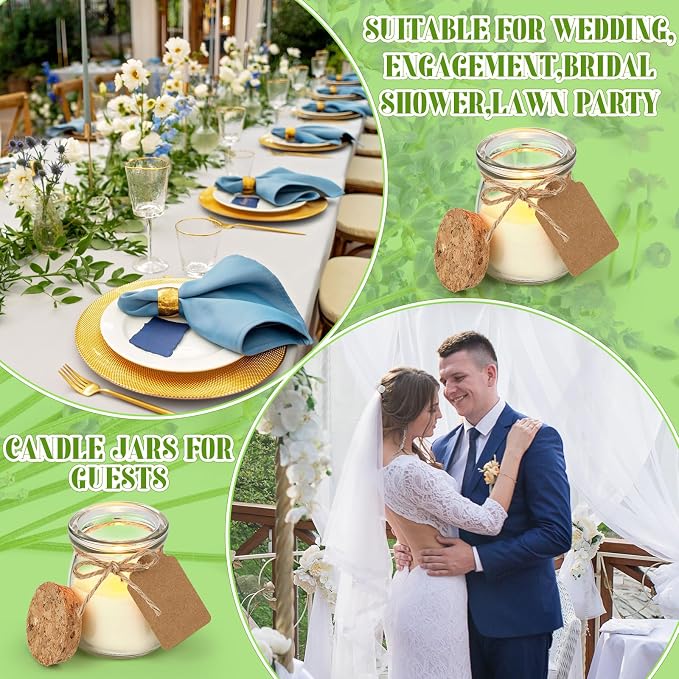 MTLEE 24 Pcs Wedding Jar Candles for Guests Wedding Candle Gift Natural Wax Candles with DIY Tag Cards for Bridesmaid Baby Shower Party Favors Home Supply Decor, Scents of Vanilla/Lilac/Jasmine