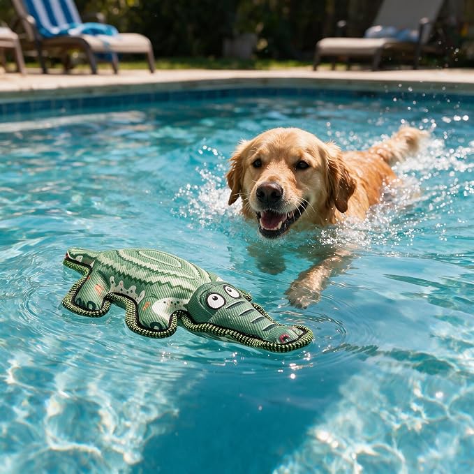 Floating Pool Toys for Dogs - 2 Pack Squeaky Water Fetch Toys for Training Durable Interactive to Keep Them Busy for Diving Beach Lake Swim (Shark and Crocodile)