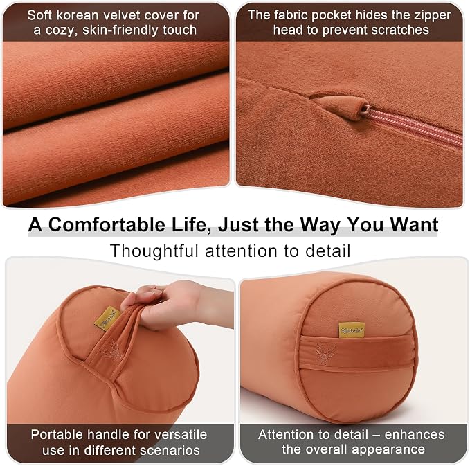 Body Pillow for Adults, Amber Orange, 59"*7.87" | Long Round Pillow, Big Cylindrical, Full Bolster, For Side Sleepers