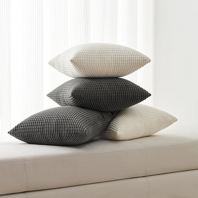 Topfinel 4 Packs Dark Grey Decorative Throw Pillow Covers 20x20 Inch for Living Room Couch Bed, Rustic Modern Farmhouse Home Decor, Soft Corduroy Bulge Cute Accent Square Cushion Case 50x50 cm