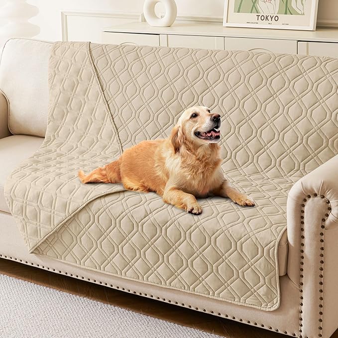 Waterproof Dog Bed Blanket - Soft Pet Blanket & Sofa Cover for Dogs | Reversible Washable Furniture Protector, Couch Covers for Pets (52x82 Inch, Taupe/Taupe)