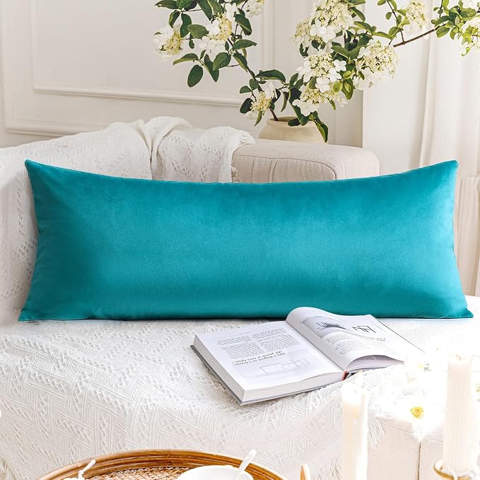 Artscope Luxury Velvet Lumbar Pillow Cover Super Soft Decorative Rectangle Pillowcases Soft Solid Cushion Cases for Couch Sofa Bedroom Car Decor 14x36 Inch Teal