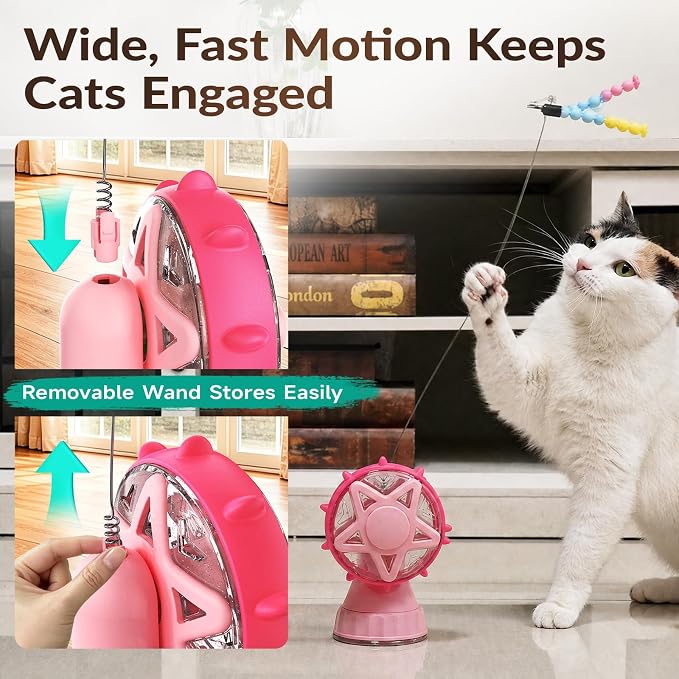 2in-1 Cat Slow Feeder and Interactive Cat Puzzle Toy,Ferris Wheel Treat Dispenser with Strong Suction Cup Base and Adjustable Food Leakage Holes,Food-Grade BPA-Free PP Cat Toys (Pink)