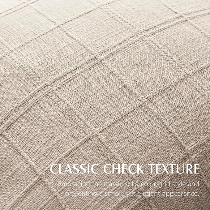 Foindtower Set of 2 Decorative Linen Check Throw Pillow Covers Neutral Farmhouse Vintage Cushion Covers Modern Boho Home Decor for Sofa Chair Couch Bedroom Living Room,24×24 Inch,Natural Linen