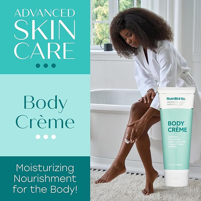 NutriBiotic – Advanced Skin Care Body Crème, 8 Fl Oz - with GSE, Aloe, Tocotrienols, DMAE, Vitamin C Ester & Alpha Lipoic Acid - Nourishing for Soft & Silky Skin - Vegetarian & Paraben-Free