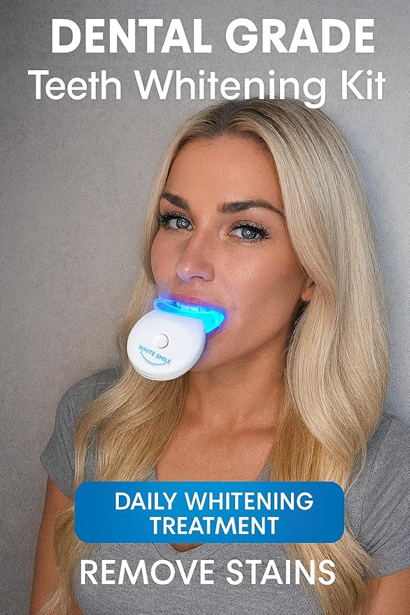 WHITE SMILE Teeth Whitening Kit with LED Light, 35% Carbamide Peroxide 3 Gel Syringes, 10-Minute Treatment, Non-Sensitive Formula, Helps to Remove Stains from Coffee, Smoking, Wines, Soda, Food