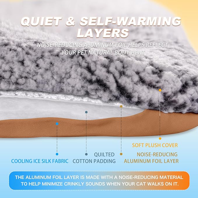 Cooling Mat for Cats, Reversible Self Warming Cat Bed, Dark Brown, 18x24 In | Cool-Touch Ice Silk Side, Plush Fleece Warm Side, Heat-Reflective Foil for Indoor Cats, Kittens, Small Dogs and Crates