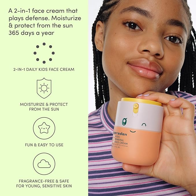 Evereden Kids Face Cream, 1.7 oz. | Fragrance-Free and Kids Face Lotion with SPF 20 | Clean and Non-Toxic Face Moisturizer | Multi-Vitamin Skin Care | FSA Eligible