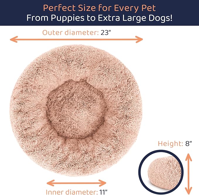 Donut Dog Bed - Premium Comfort for Anxiety Relief - Fluffy & Calming Design with Ultra-Plush Support | Cozy Round Dog Bed with Super Soft Circle Style (Pink, Small)