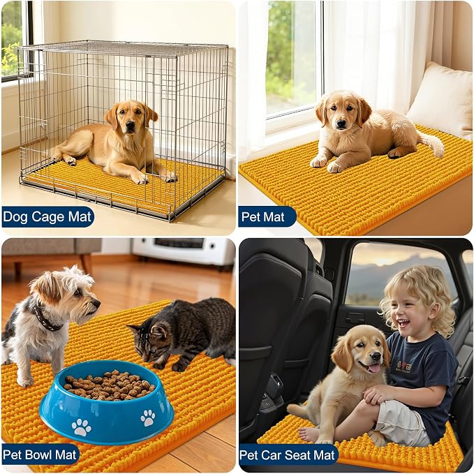OLANLY Dog Door Mat for Muddy Paws 44x24, Extra Absorbent Chenille Mud Mat | Golden Yellow, Absorbs Moisture and Dirt, Non-Slip Machine Washable Doormat, Quick-Drying Indoor Entryway Floor Mat for Dogs