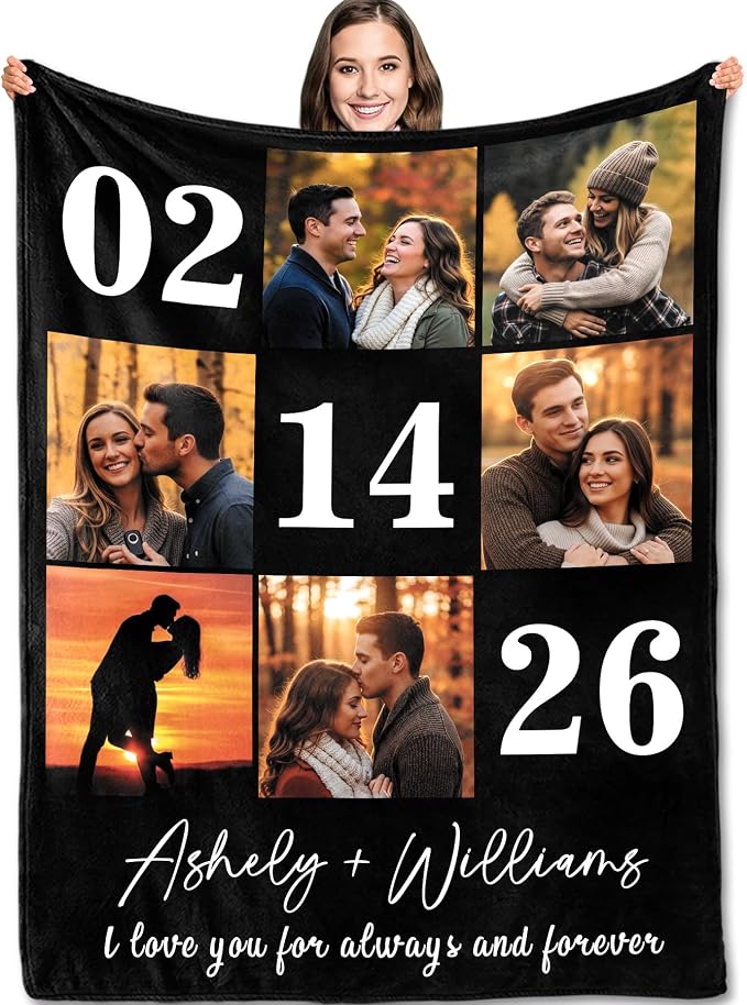 Yofair Ships Next Day, Custom Blanket with Picture Wedding Anniversary Valentines Day Gifts for Him Her Personalized Photo Blankets I Love You Couple Gift for Women Boyfriend Girlfriend Wife Husband