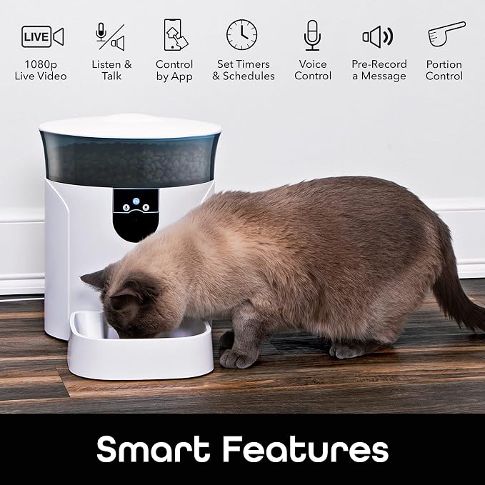 Geeni 7L Automatic Cat & Dog Feeder with Smart Pet Camera, Timer & Voice | Wi-Fi control, 1080p HD video, schedule feedings, voice messages, works with Alexa & Google Home