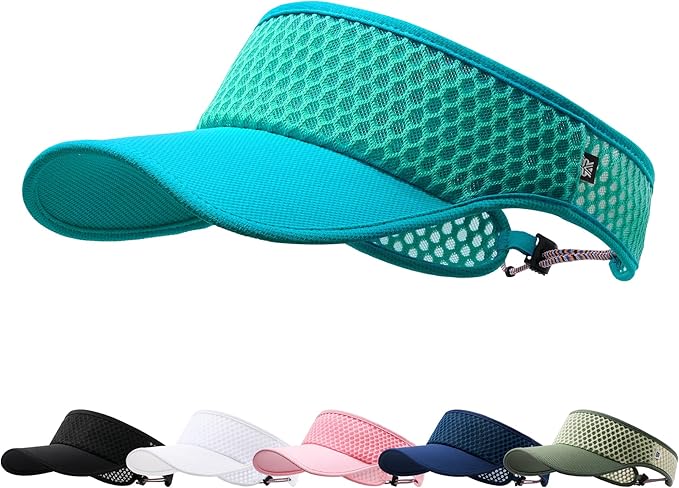 AUSFLUG Sun Visor Hat Men Women - Moisture Wicking Lightweight Sports Cap | Quick dry breathable mesh, adjustable ponytail strap, sun blocking for golf, tennis, pickleball, running, beach, hiking