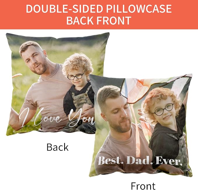 Easycosy Custom Pillow with Picture & Text, Two-Sides Velvet Customized Photo Pillowcase, 12"x12" Personalized Pillowcover with Photo, Custom Decor Love Gift for Dad(Optional Pillow Insert)