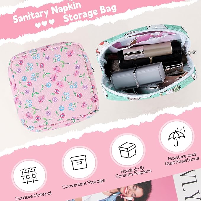 Period Bag Pouch Soft Cloth Sanitary Napkin Storage Bag Portable Menstrual Pad Pouches Tampon Holder for Purse First Period Kit for Girls 9-12 (Black Striped Dog)