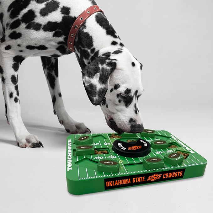 Pets First NCAA Oklahoma State Large Puzzle Toy, New Size, Interactive Dog Treat & Slow Feeding Toy