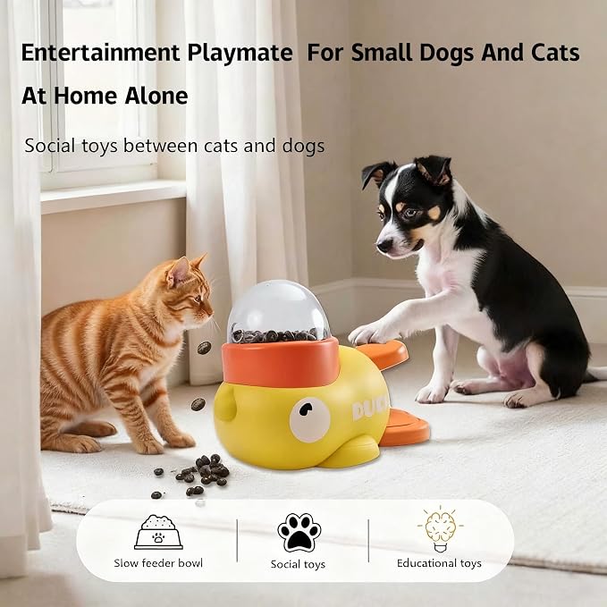 Duck Treat Dispenser Toy,Slow Puzzle Feeder for Cats&Small Dogs | 3 Adjustable Openings Fit Treats & Kibble; Cat Puzzle Feeder Boosts IQ & Stimulation; Interactive Treat Toy Reduces Boredom