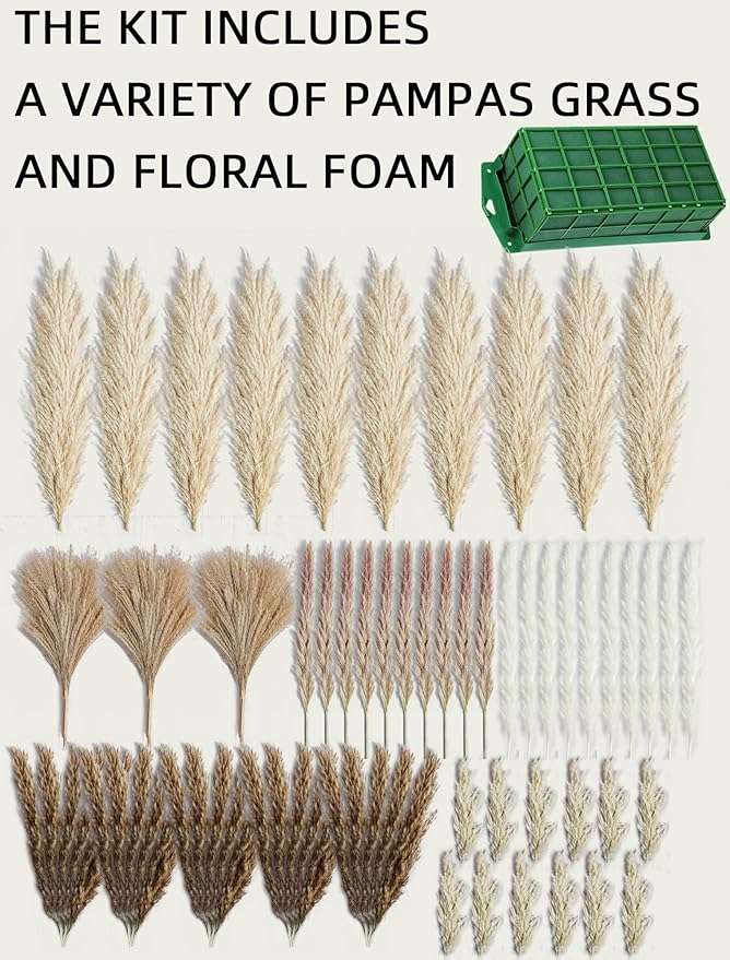 Large Boho Decor Pampas Grass Wall Decor - Need to Assembled | 35~50inch,All-in-One Kit ,Easy Install,Natural Dried Flower, Perfect decor for Living Room、Wedding Arch、Entryway、Party decor