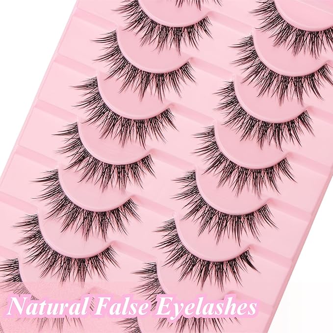 outopen 10 Pairs Manga Lashes Natural Look False Eyelashes Wispy Spiky Anime Lashes Korean Japanese Asian Style Cosplay Fake Eyelashes with Clear Band