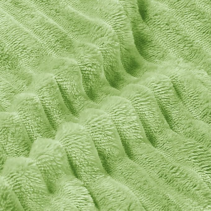 BEDELITE Ribbed Jacquard Green Fleece Twin Blanket for Bed, 60x80 Inch | Soft Warm Decorative Fluffy Blanket, Cozy Plush Lightweight Fuzzy Throw Blanket for Couch Sofa Room Decor, Gift for Women