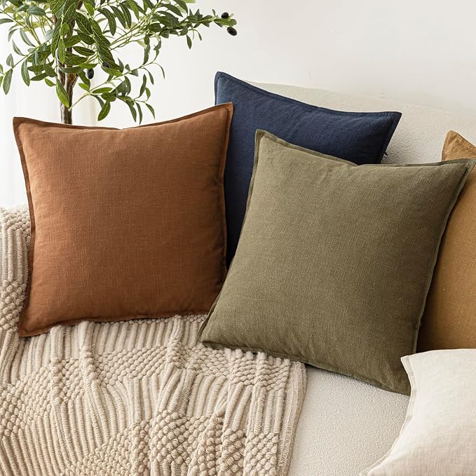 Foindtower Pack of 2, Decorative Linen Solid Throw Pillow Covers Neutral Farmhouse Pillowcase Soft Accent Lumbar Cushion Case for Couch Sofa Bedroom Living Room Home Decor Orange Brown 12 x 20 Inch