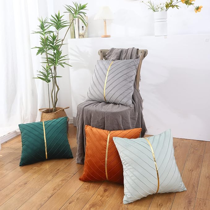 Velvet Throw Pillow Covers 20x20 inch Pack of 2 Gold Decor Gray | Soft Solid Pillow Covers,Modern Luxury Home Decor,for Couch Chair Sofa Bedroom Livingroom,Hidden Zipper,Ideal Gift,Easy Care