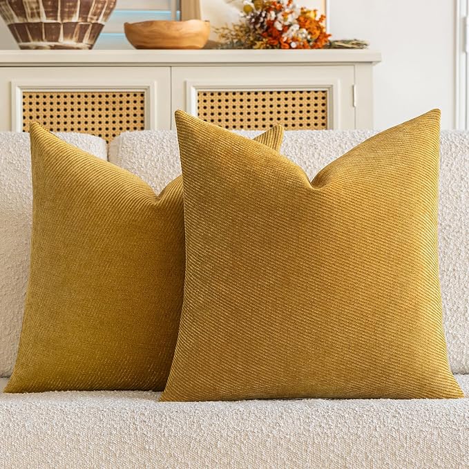a moment Fall Decorative Throw Pillow Covers Pack of 2,20x20 Inch Yellow | Twill Chenille Cushion Covers for Sofa Living Room Couch Bed