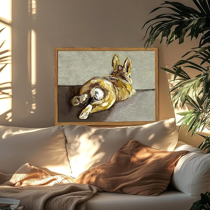 Framed Vintage Easter Bunny Wall Art, Cute Rabbit Pictures Wall Decor, Rustic Farmhouse Animal Paintings Canvas Prints Cottagecore Home Decor for Living Room Nursery Bedroom 12x16 inch