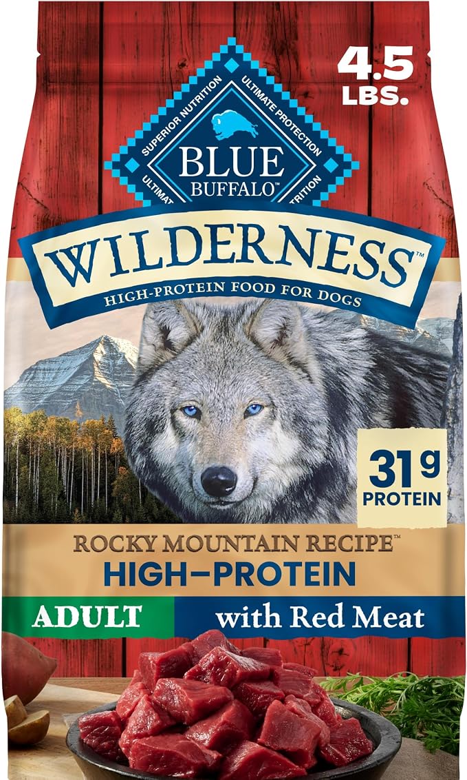 Blue Buffalo Wilderness Rocky Mountain Recipe Adult Dry Dog Food, 4.5 lb | 31g Protein, Real Beef #1 Ingredient, High Protein Red Meat with Wholesome Grains, Antioxidant-Rich Fruits & Veggies
