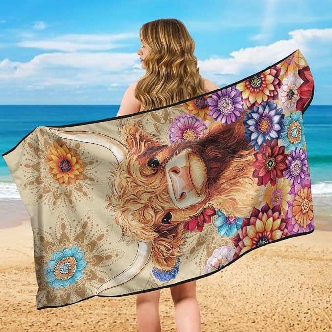 INSTANTARTS Dahlia Highland Cow Car Seat Cover Protector Sweat Towel Multi-Functional Car Towel