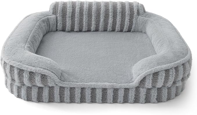 LE SURE Cute Cozy High Back Orthopedic Dog Beds Large Sized Dog,35" Grey | Waterproof Pet Bed with Sides, Aesthetic Comfy Egg-Crate Foam Pet Couch Sofa, Removable Washable Cover, Non-Slip Bottom